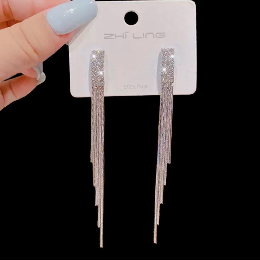 SILVERTONE AND RHINESTONE DROP EARRINGS